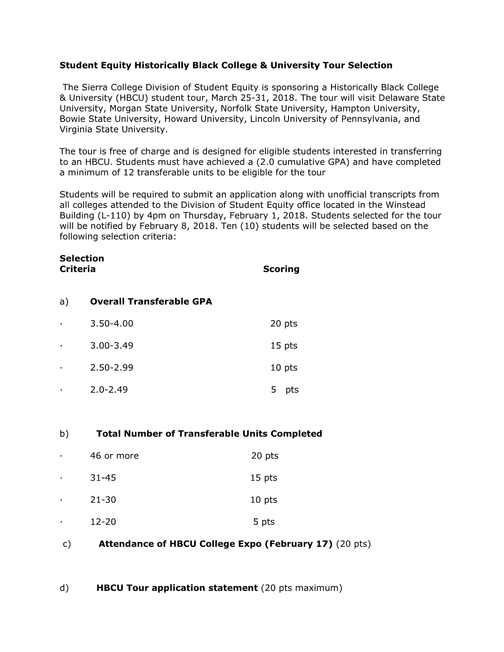 Student Equity Historically Black College Tour Application