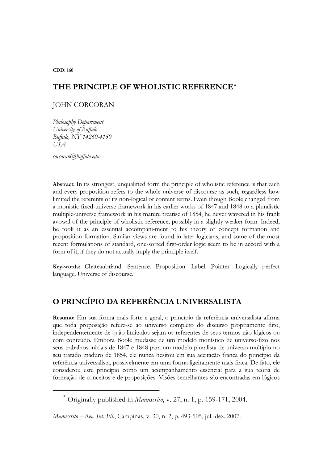 The Principle of Wholistic Reference*