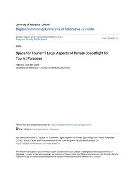 Space for Tourism? Legal Aspects of Private Spaceflight for Tourist Purposes