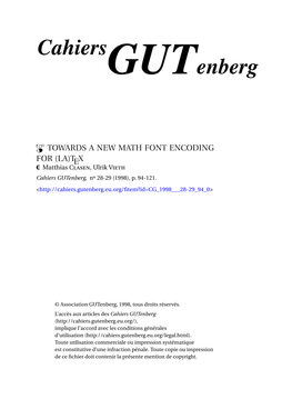 TOWARDS a NEW MATH FONT ENCODING for (LA)TEX P Matthias Clasen, Ulrik Vieth Cahiers Gutenberg, N 28-29 (1998), P