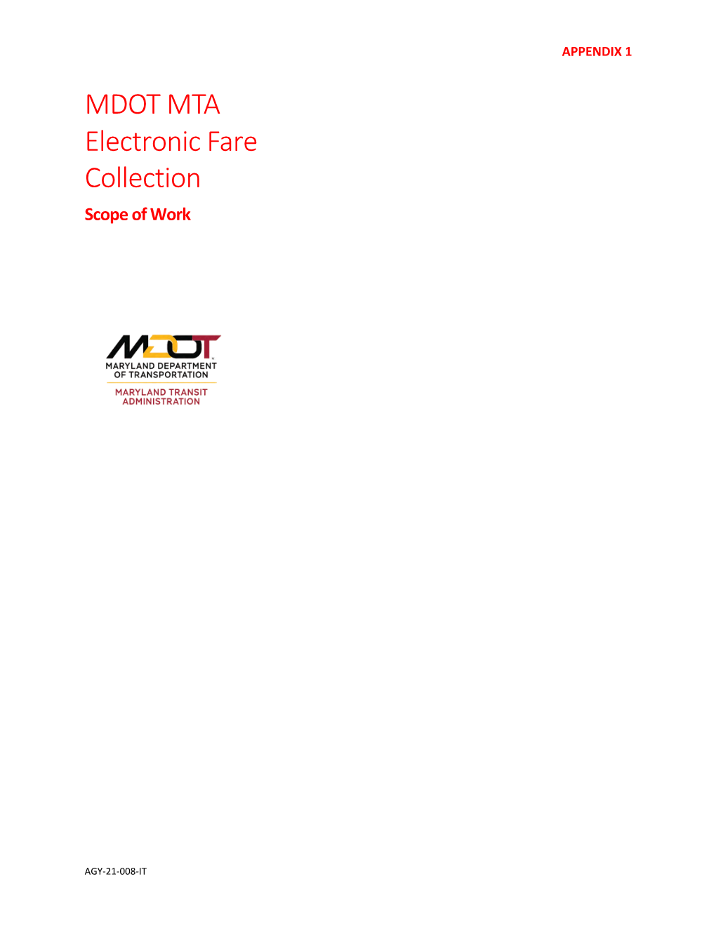 MDOT MTA Electronic Fare Collection Scope of Work