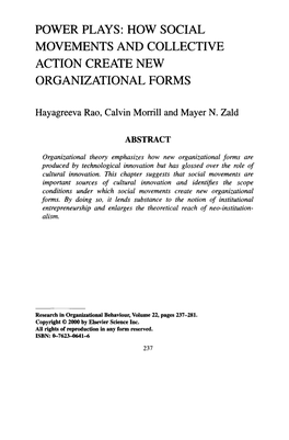 How Social Movements and Collective Action Create New Organizational Forms