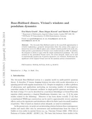 Bose-Hubbard Dimers, Viviani's Windows and Pendulum Dynamics