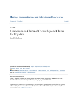 Limitations on Claims of Ownership and Claims for Royalties Donald E