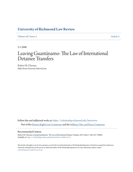 Leaving Guantánamo: the Law of International Detainee Transfers Robert M