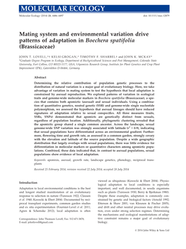 Mating System and Environmental Variation Drive Patterns of Adaptation in Boechera Spatifolia (Brassicaceae)