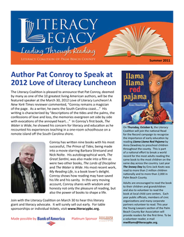 Author Pat Conroy to Speak at 2012 Love of Literacy Luncheon