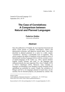 The Case of Correlatives: a Comparison Between Natural and Planned Languages