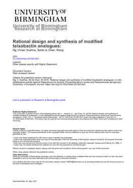 Rational Design and Synthesis of Modified Teixobactin Analogues: In
