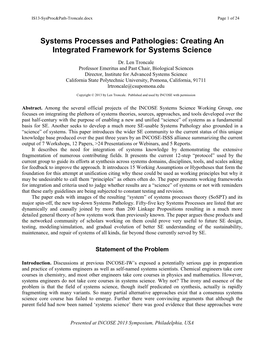 Systems Processes and Pathologies: Creating an Integrated Framework for Systems Science