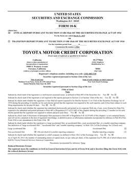 TOYOTA MOTOR CREDIT CORPORATION (Exact Name of Registrant As Specified in Its Charter)