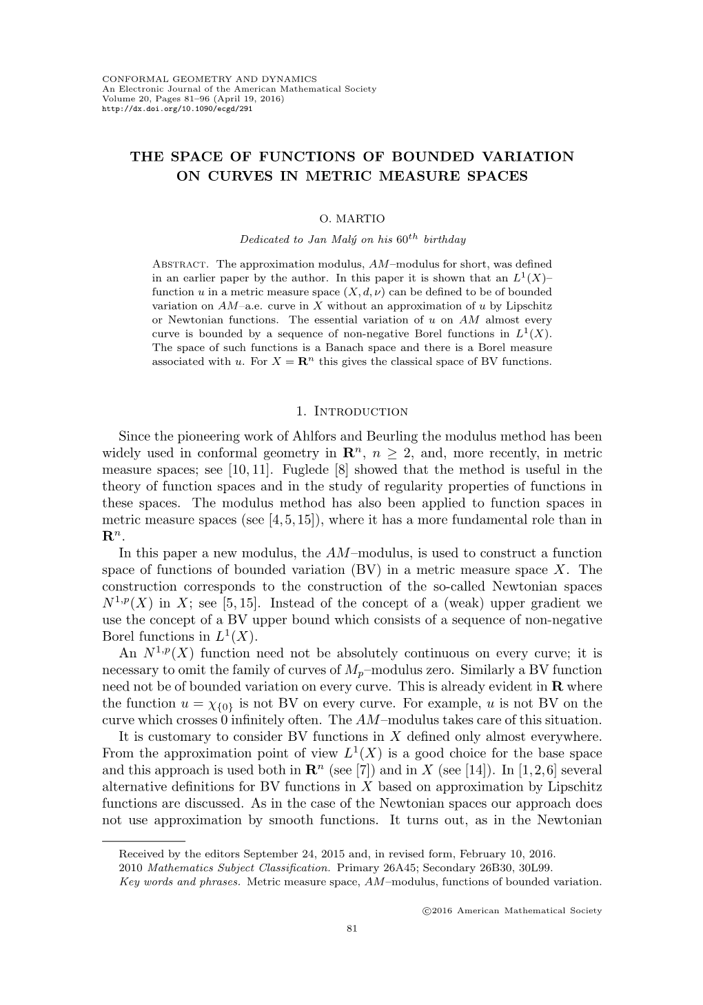 The Space of Functions of Bounded Variation on Curves in Metric Measure Spaces