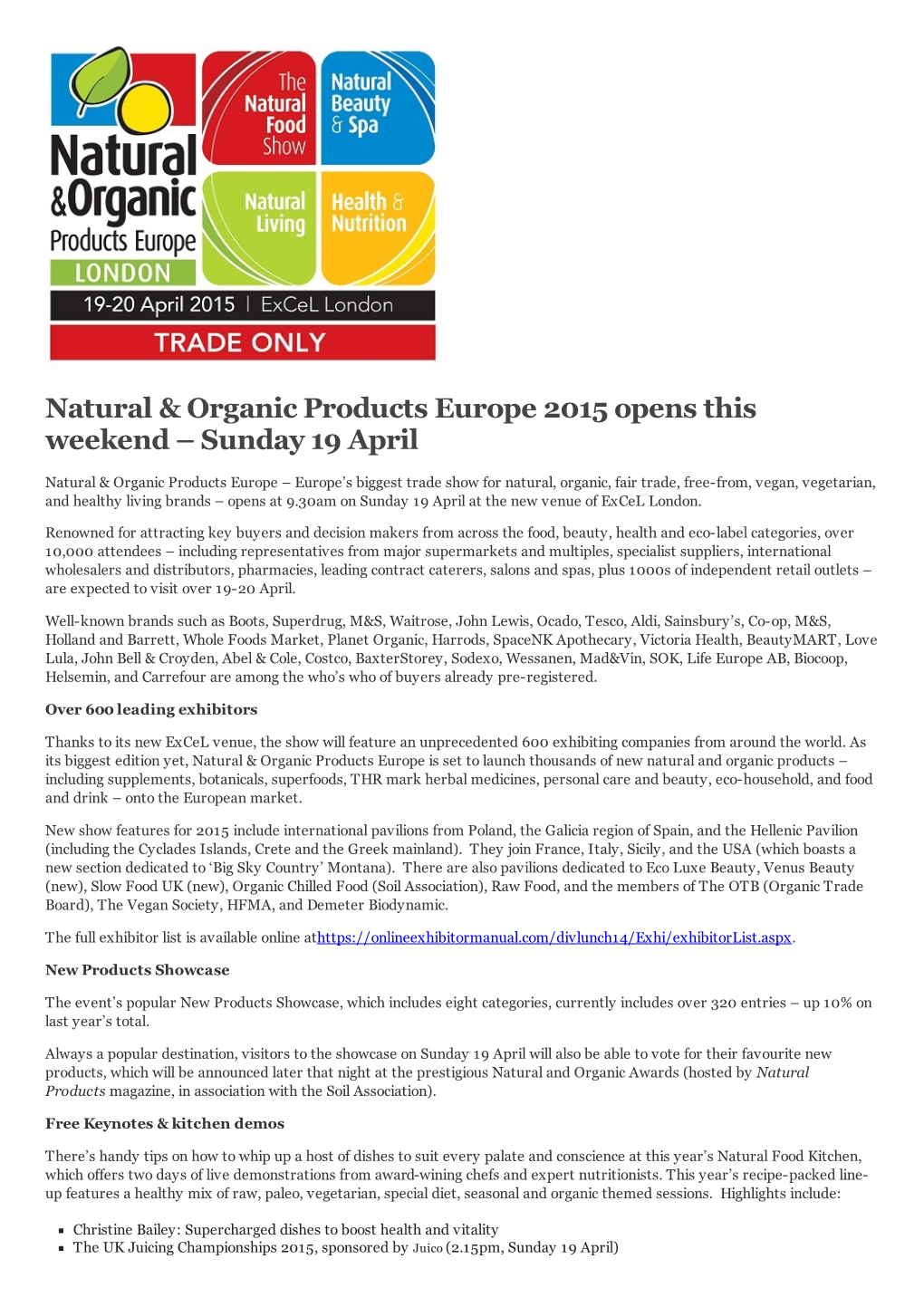 Natural & Organic Products Europe 2015 Opens This Weekend