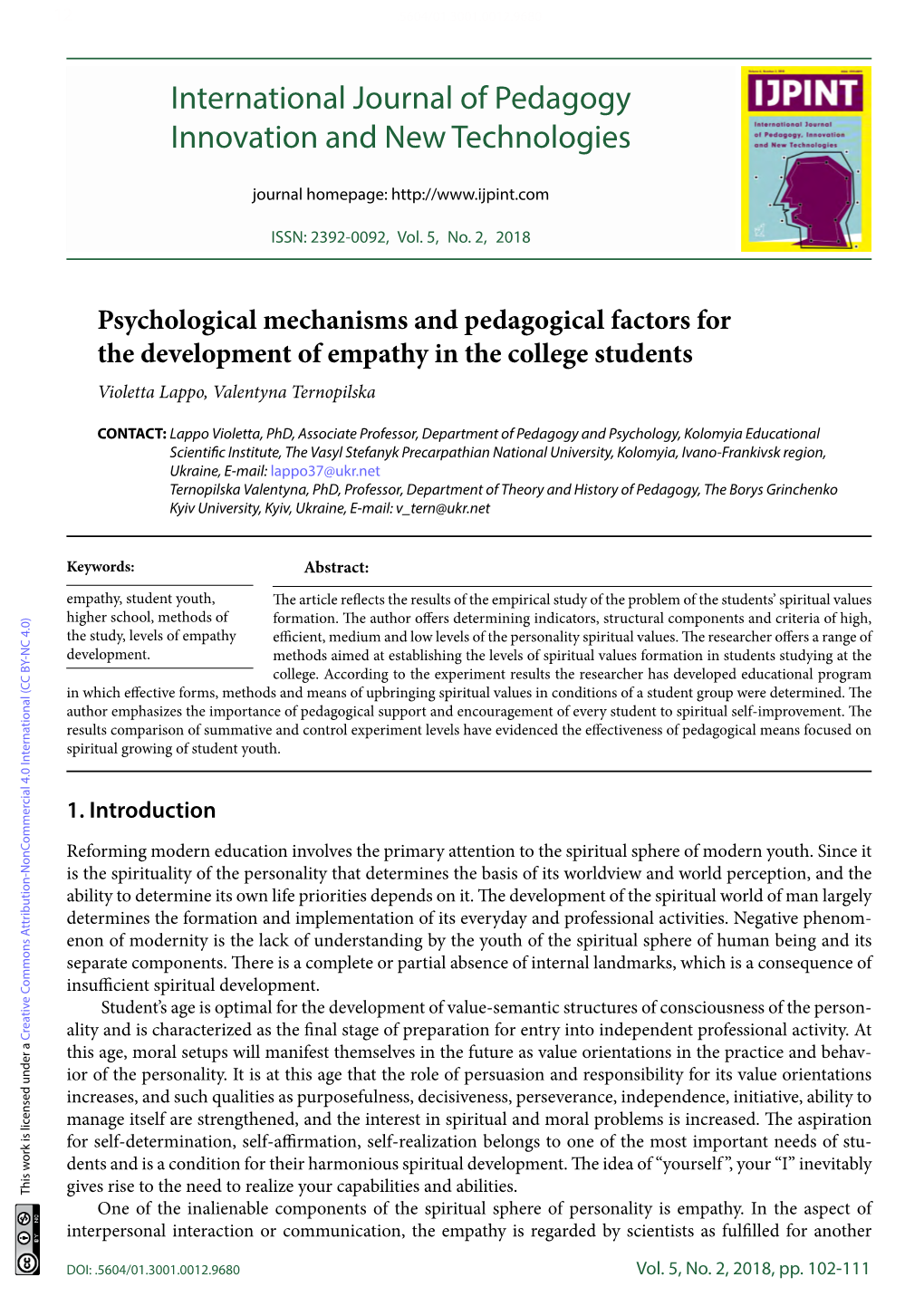 Psychological Mechanisms and Pedagogical Factors for the Development of Empathy in the College Students