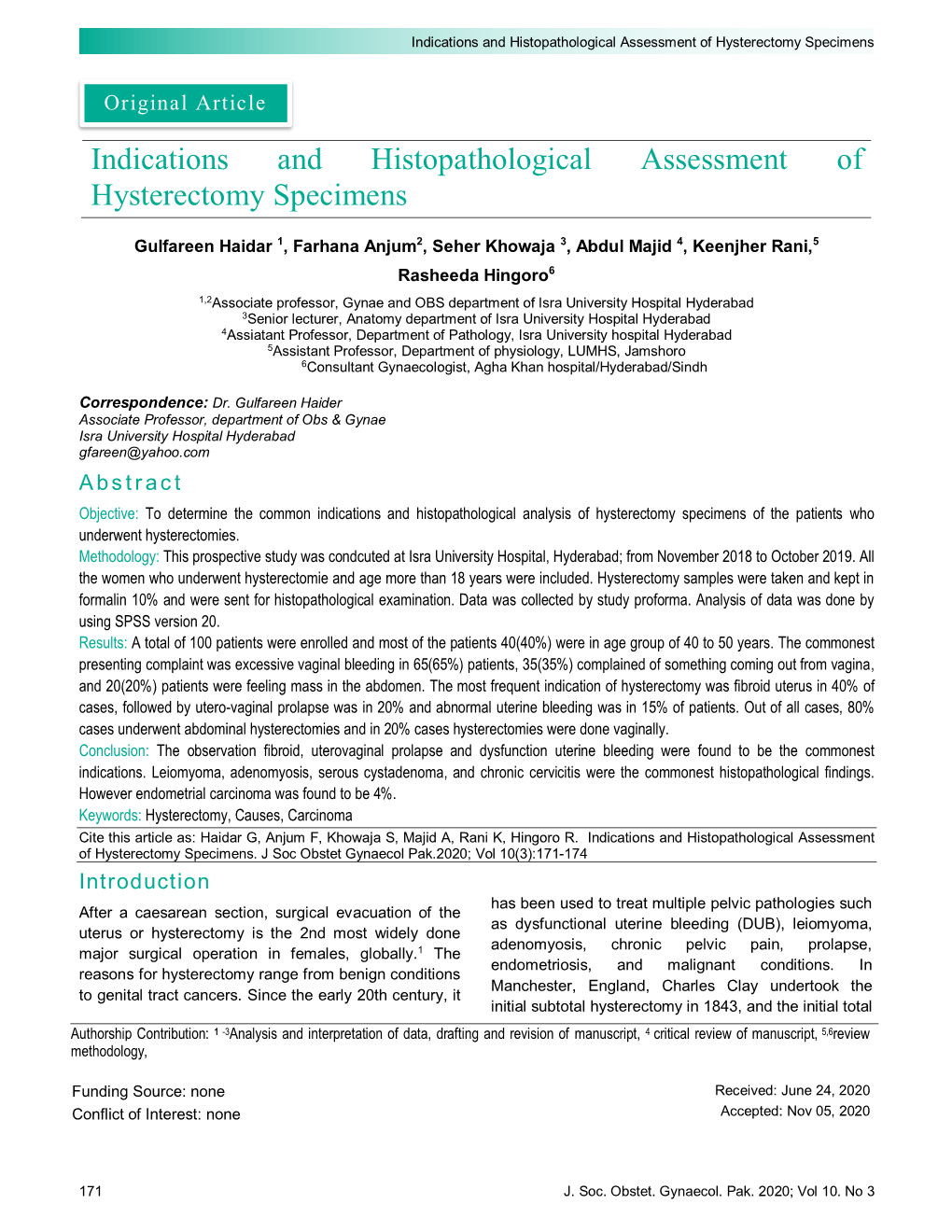 Indications and Histopathological Assessment of Hysterectomy Specimens
