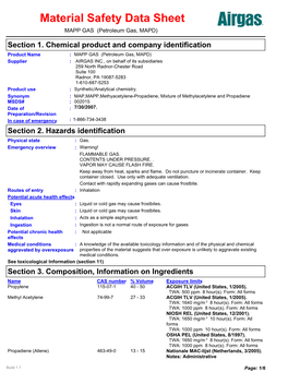 Material Safety Data Sheet MAPP GAS (Petroleum Gas, MAPD)