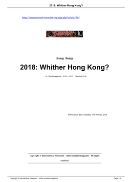 2018: Whither Hong Kong?