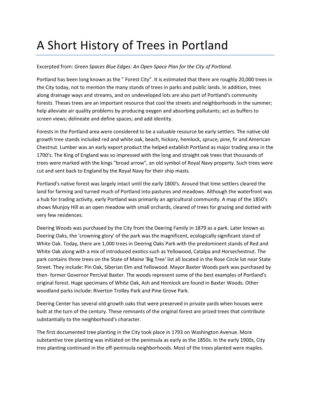 A Short History of Trees in Portland