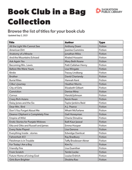 Book Club in a Bag Collection Browse the List of Titles for Your Book Club Updated Sep 2, 2021