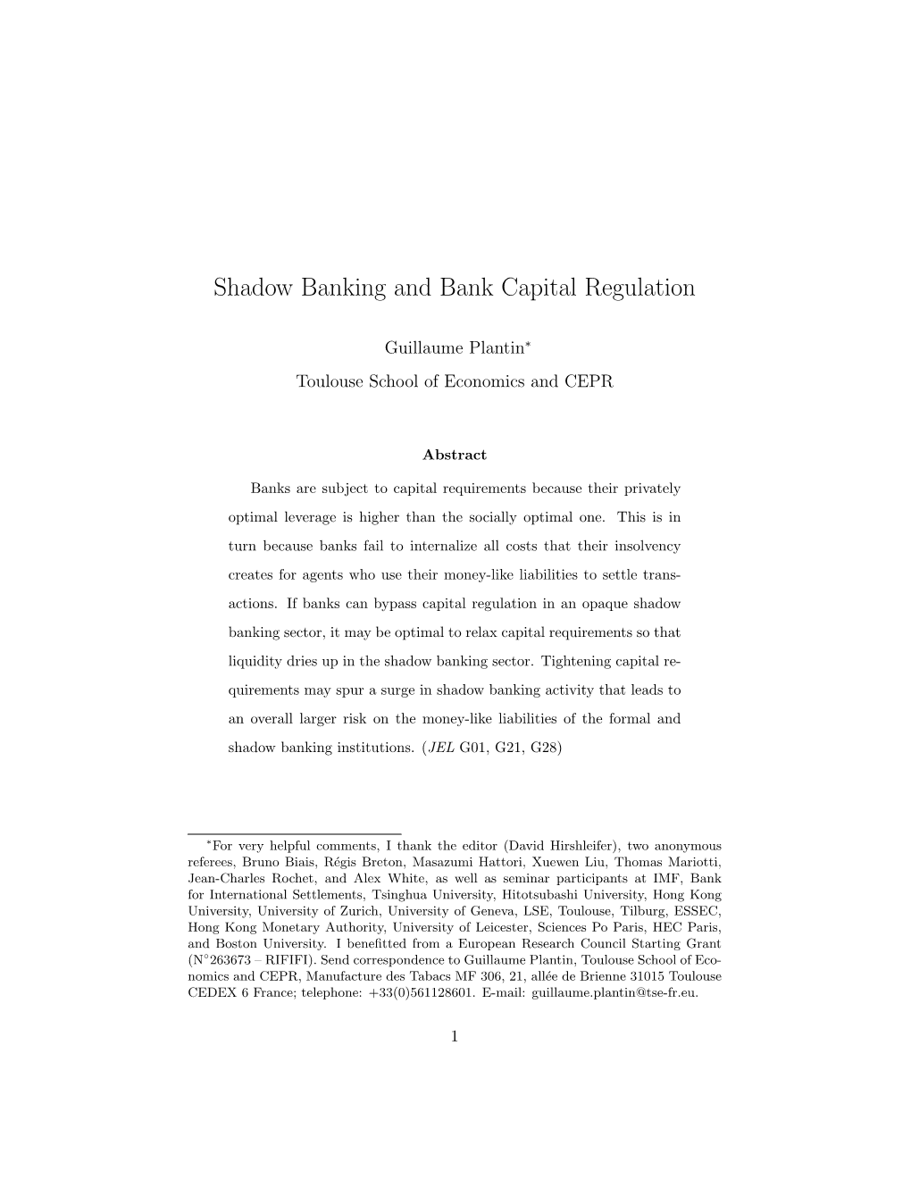 Shadow Banking and Bank Capital Regulation