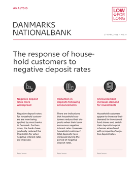 Danmarks Nationalbank 2 Thedanmarks Response of Householdnationalbank Customers to Negative Deposit Rates Analyses