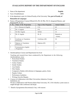 Department of English, Faculty of Humanities and Languages