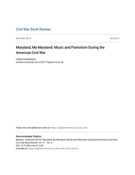 Maryland, My Maryland: Music and Patriotism During the American Civil War