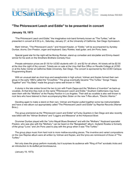 "The Phlorescent Leech and Eddie" to Be Presented in Concert