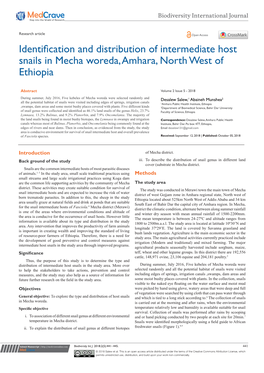Identification and Distribution of Intermediate Host Snails in Mecha Woreda, Amhara, North West of Ethiopia