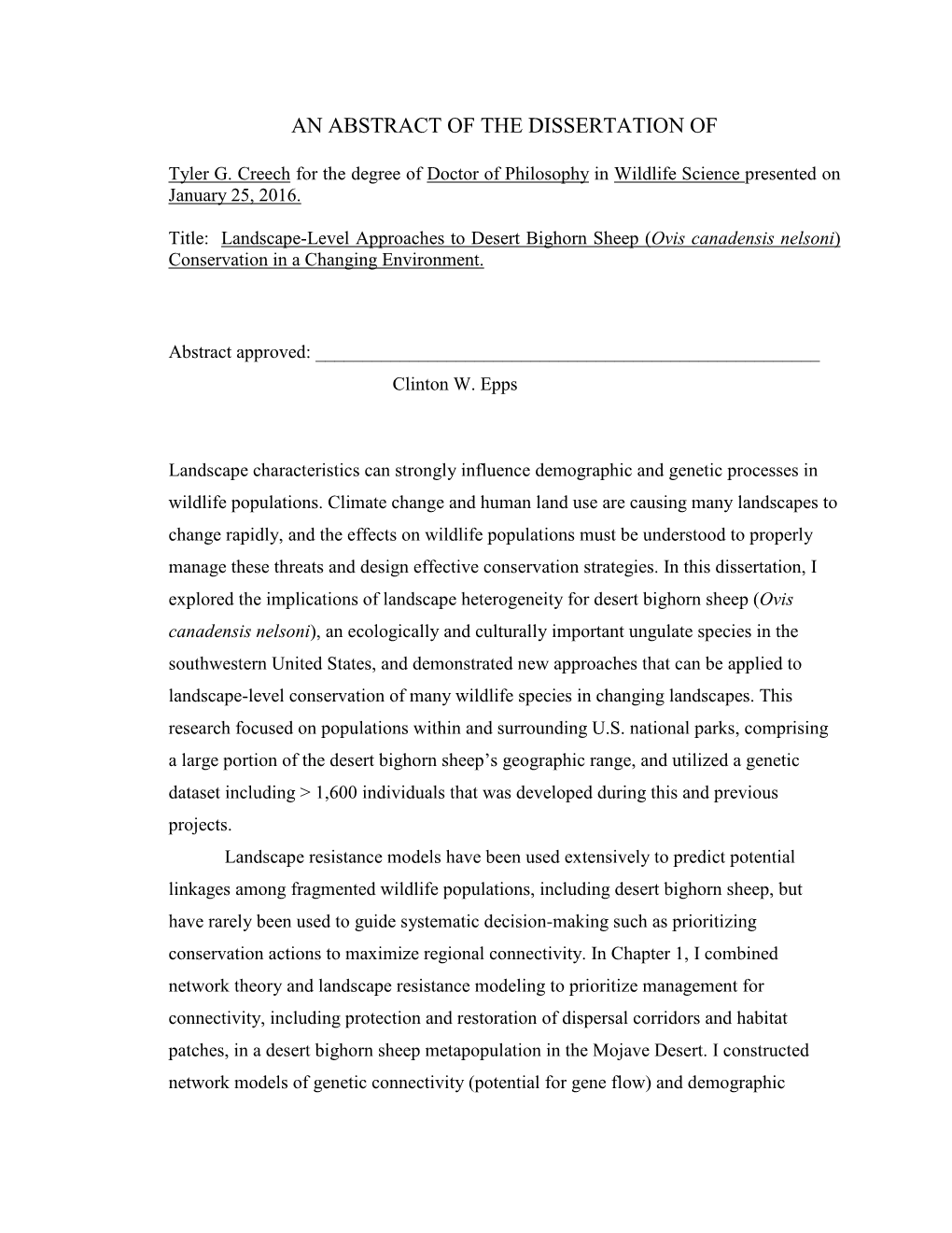 Landscape-Level Approaches to Desert Bighorn Sheep (Ovis Canadensis Nelsoni) Conservation in a Changing Environment