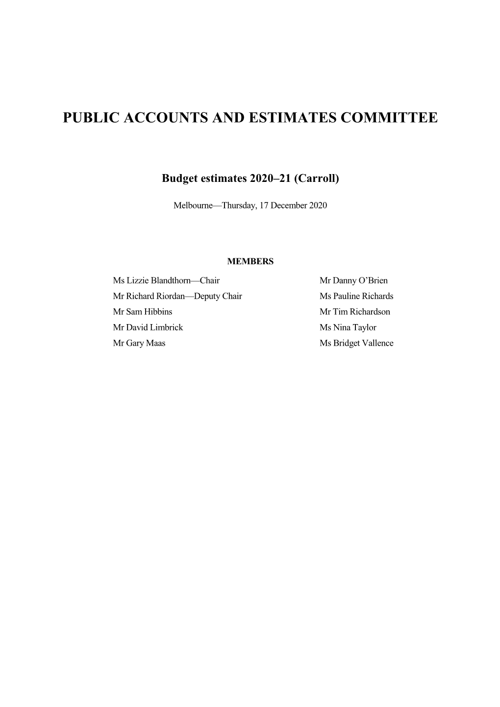 Public Accounts and Estimates Committee