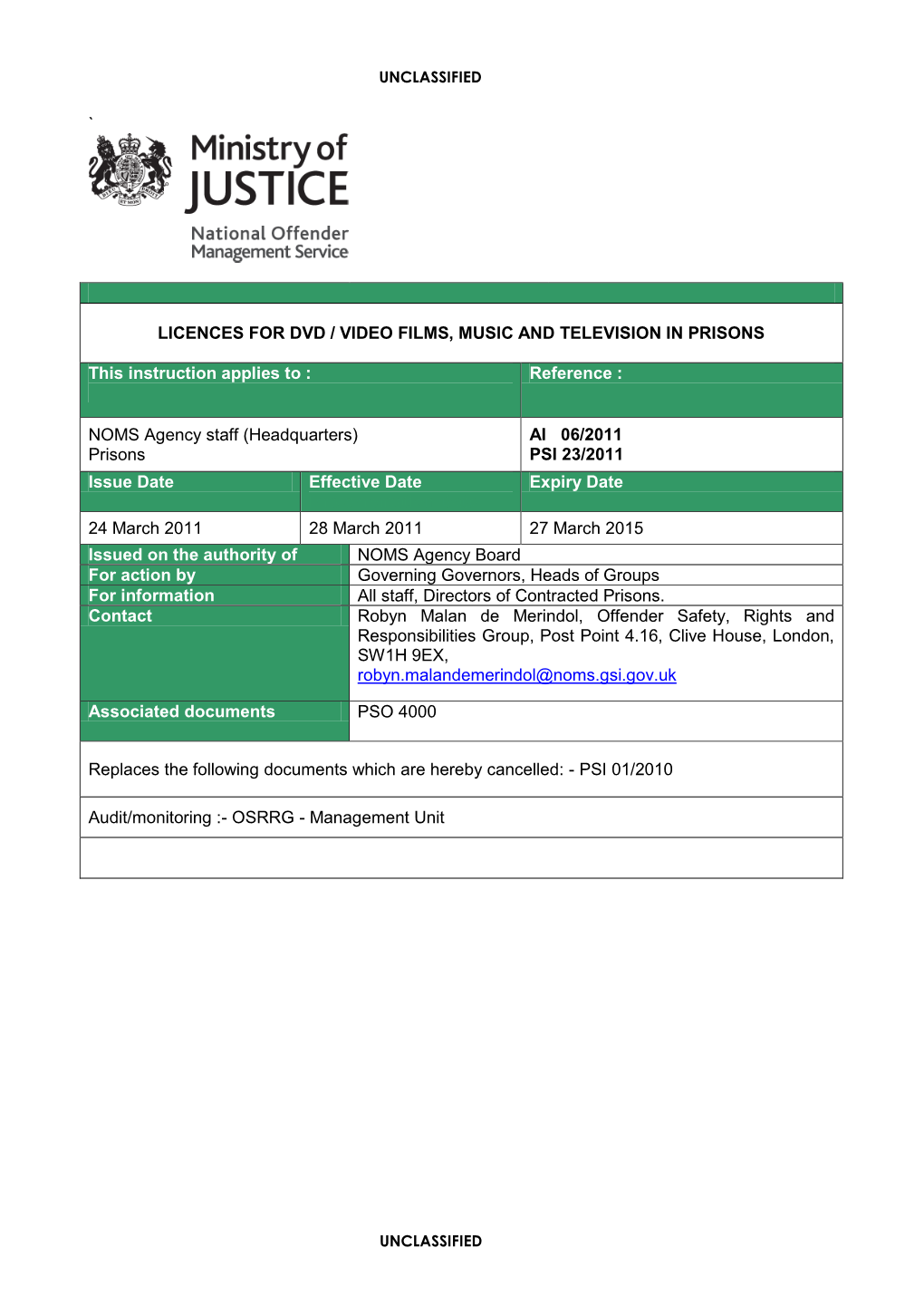 Licences for Dvd / Video Films, Music and Television in Prisons