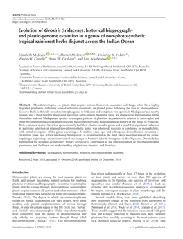 Iridaceae): Historical Biogeography and Plastid-Genome Evolution in a Genus of Non-Photosynthetic Tropical Rainforest Herbs Disjunct Across the Indian Ocean