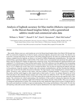 Analysis of Logbook Accuracy for Blue Marlin (Makaira Nigricans) in the Hawaii-Based Longline ﬁshery with a Generalized Additive Model and Commercial Sales Data