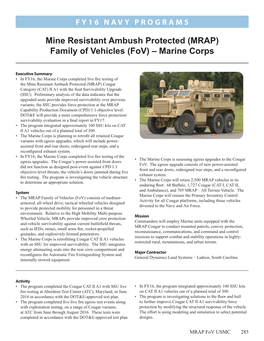 Mine Resistant Ambush Protected (MRAP) Family of Vehicles (Fov) – Marine Corps