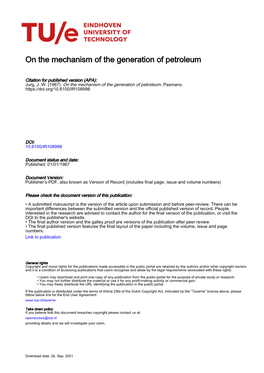 On the Mechanism of the Generation of Petroleum
