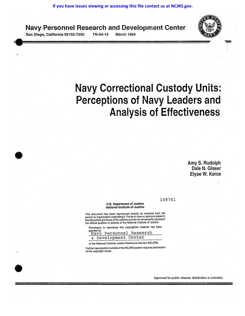 Navy Correctional Custody Units: Perceptions of Navy Leaders and Analysis of Effectiveness