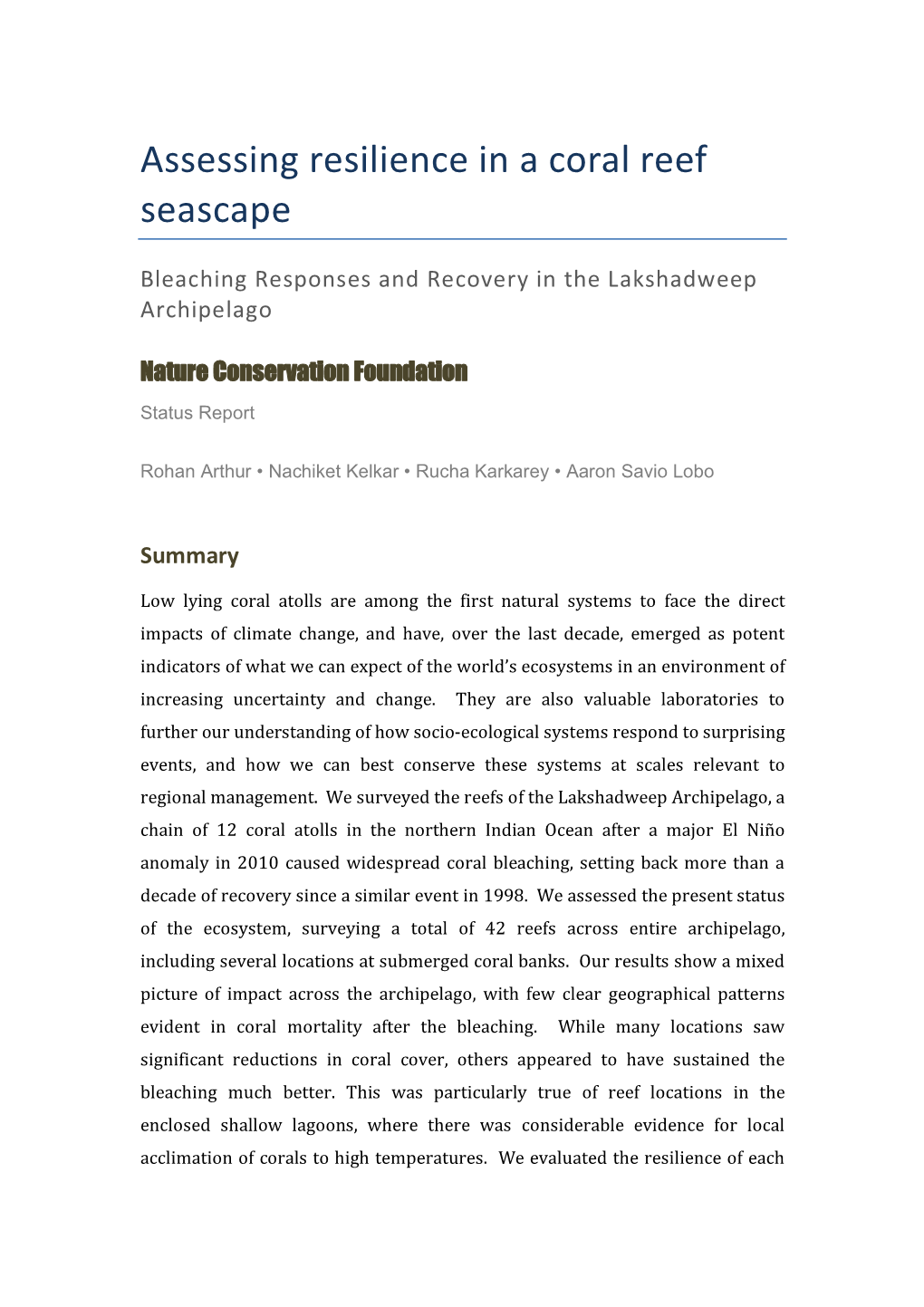 Assessing Resilience in a Coral Reef Seascape