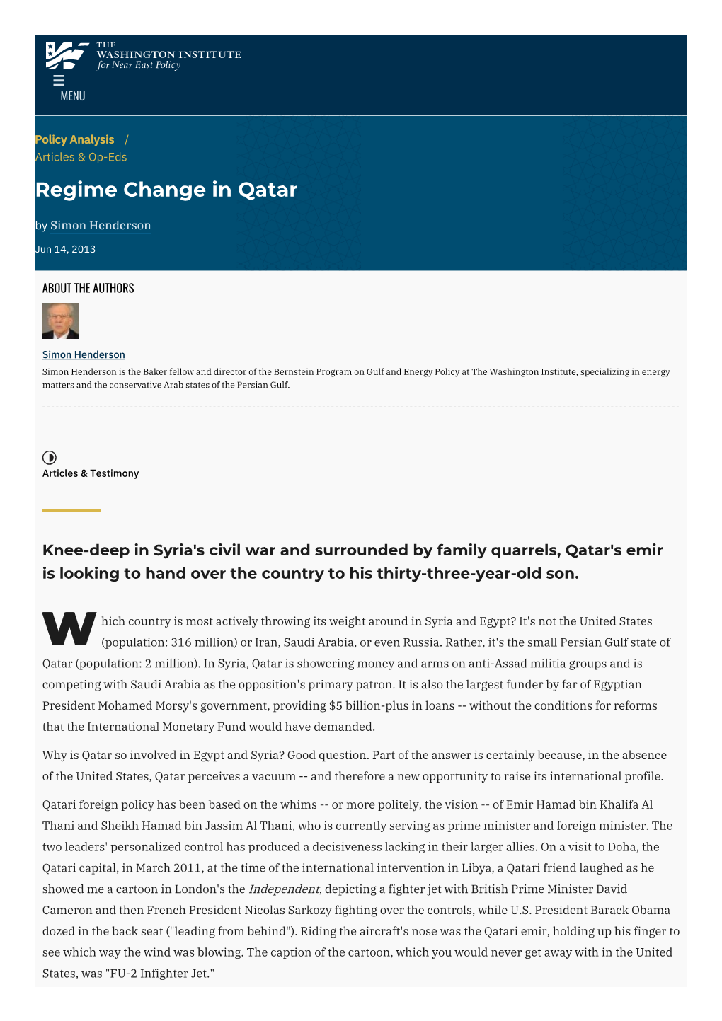 Regime Change in Qatar | the Washington Institute