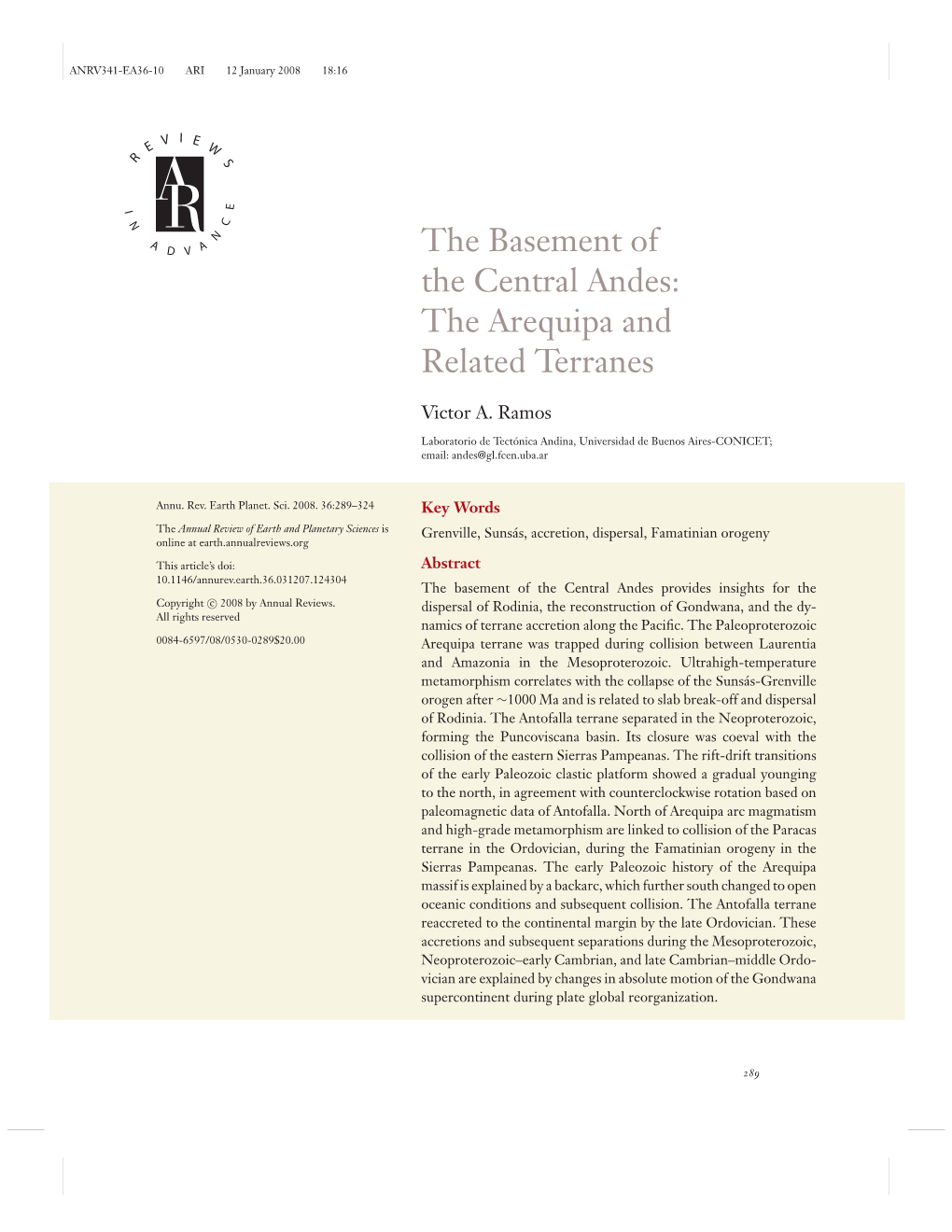 The Basement of the Central Andes: the Arequipa and Related Terranes