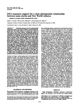 Between Some Storks and New World Vultures (Phylogeny/Convergent Evolution/Mtohoal DNA/Bfrds) JOHN C