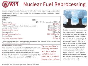 Reprocessing Is When Waste from a Commercial Nuclear Reactor Is Put Through a Process That Recovers Around 30% of the Spent Nuclear Fuel