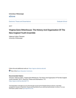 Virginia-Gene Rittenhouse: the History and Organization of the New England Youth Ensemble