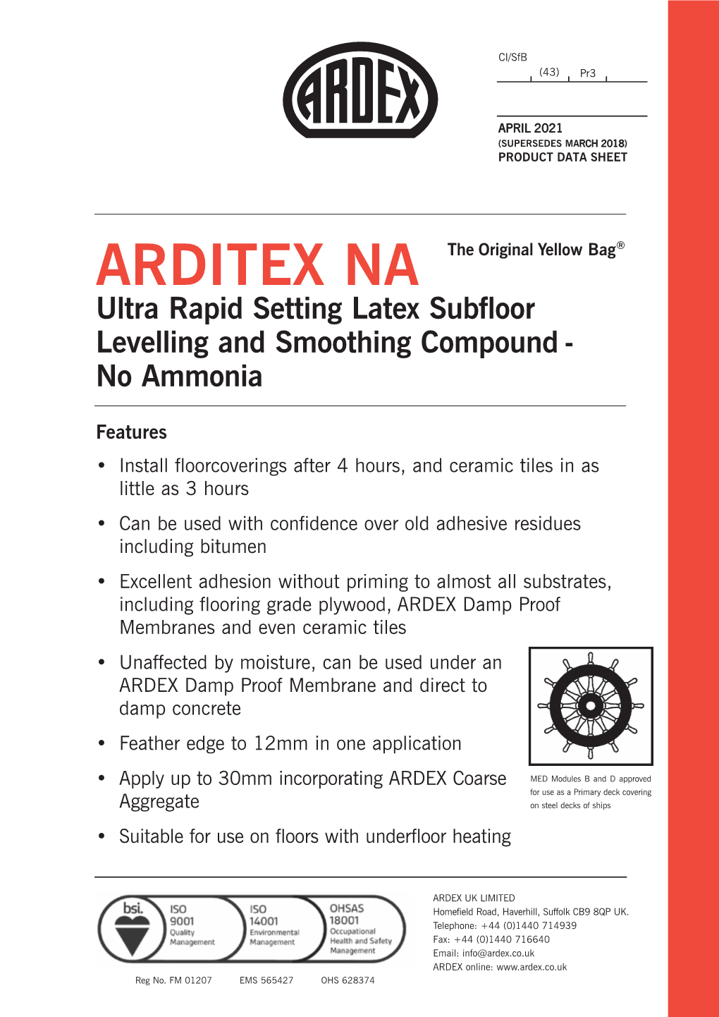 ARDITEX NA the Original Yellow Bag® Ultra Rapid Setting Latex Subfloor Levelling and Smoothing Compound - No Ammonia