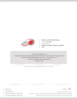 Bolivia Case Study Electronic Journal of Biotechnology, Vol