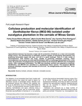 Cellulase Production and Molecular Identification of Xanthobacter Flavus (IM32-90) Isolated Under Eucalyptus Plantation in the Cerrado of Minas Gerais