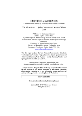 Ancient Necromantic Rituals in Contemporary Celestial Magic’, Celestial Magic , Special Issue of Culture and Cosmos , Vol