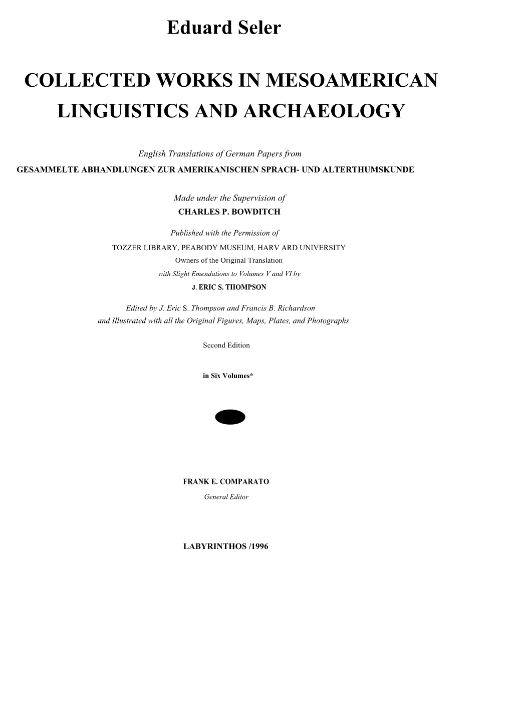 Eduard Seler COLLECTED WORKS in MESOAMERICAN LINGUISTICS