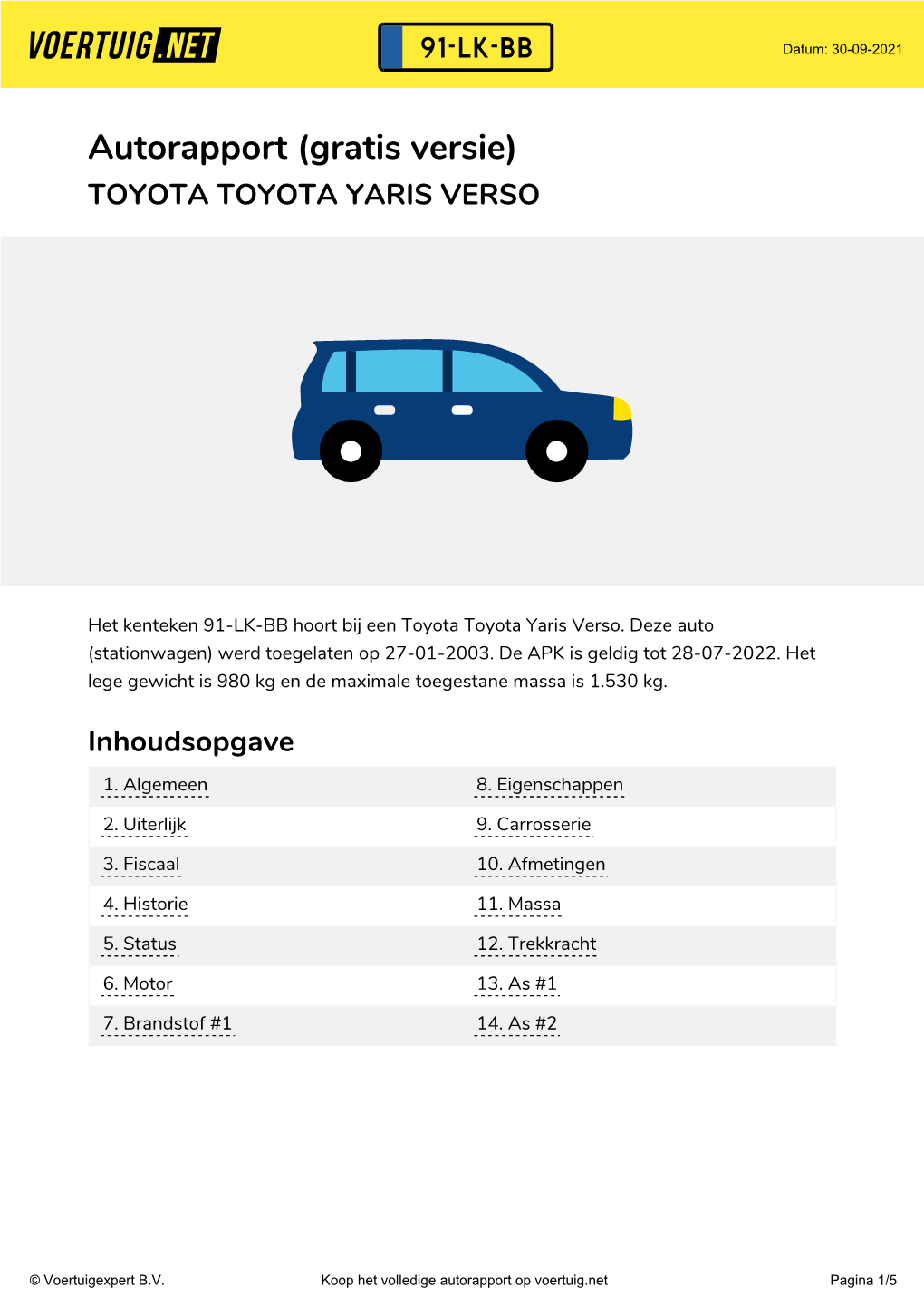 91-LK-BB Autorapport | TOYOTA TOYOTA YARIS VERSO