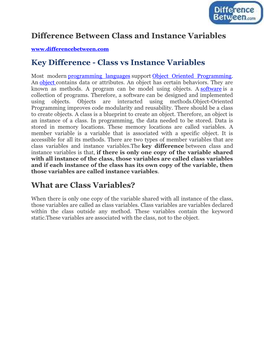 Difference Between Class and Instance Variables Key Difference